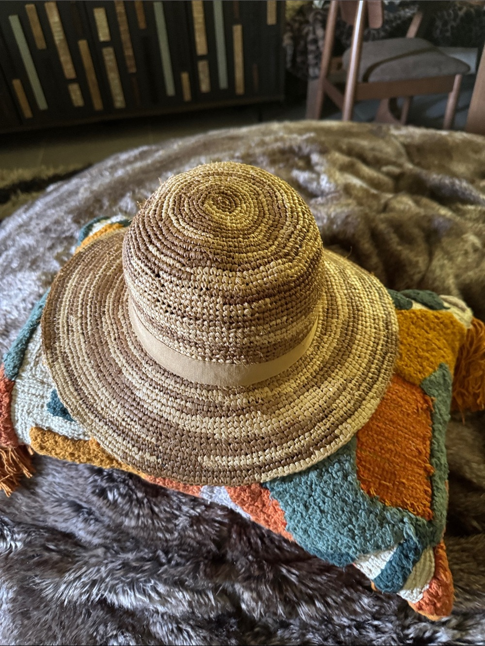 Woven Straw Sun Hat in Brown - Classic Women's Beach Hat
